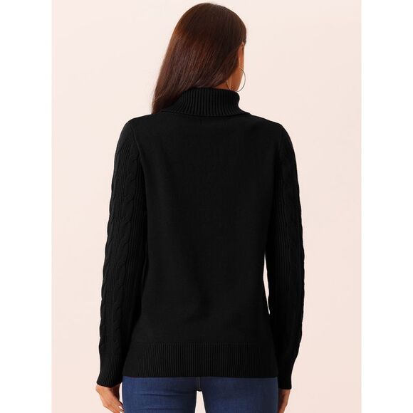 High Neck Long Sleeve Casual Chunky Warm Pullover Sweater Top Black - Picture 4 of 5